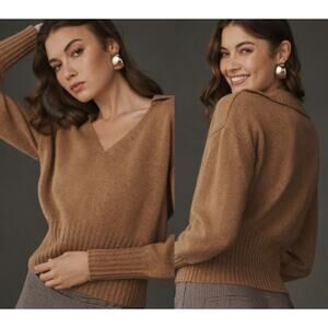 NEW Reformation Beckie Cashmere Knitted Collared Sweater Panko Brown Size XL